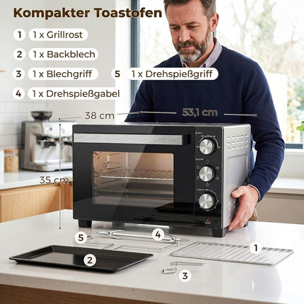 36L Convection Mini Oven, 1500W, 90–230C, Timer