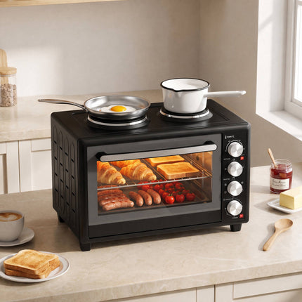 36L Mini Oven with Dual Hotplates, Rotisserie, 230C