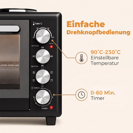 36L Mini Oven with Dual Hotplates, Rotisserie, 230C