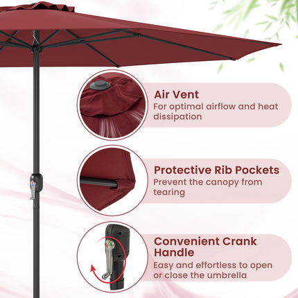 3.6m Patio Market Umbrella With Crank Handle, Vented