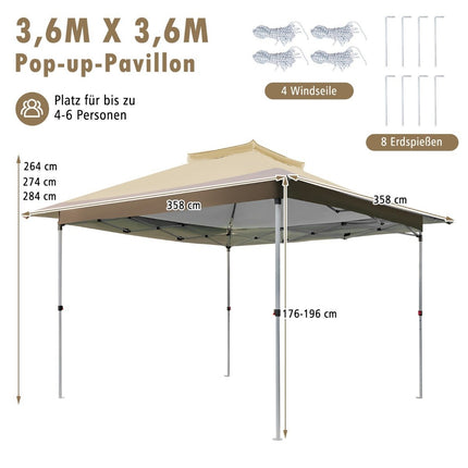 3.6 x 3.6m pavilion with double roof, waterproof, stable, winterproof, UV protection 50+