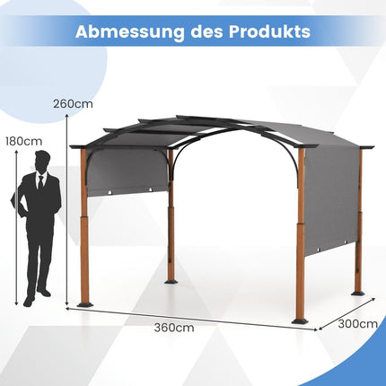 3.6 x 3 m Pergola with Retractable Roof Waterproof Stable Winterproof Gazebo Gray