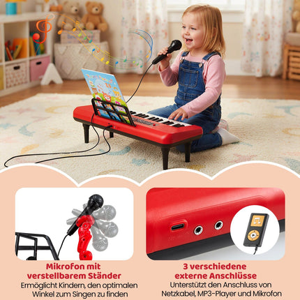 37-Key Kids Digital Piano with Mic & Stand, Red