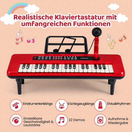 37-Key Kids Digital Piano with Mic & Stand, Red