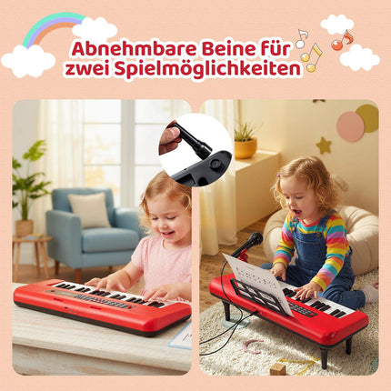 37-Key Kids Digital Piano with Mic & Stand, Red