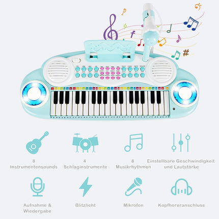 37 Keys Digital Piano Children's Keyboard Piano Keyboard with Microphone 48 x 20 x 38 cm Blue