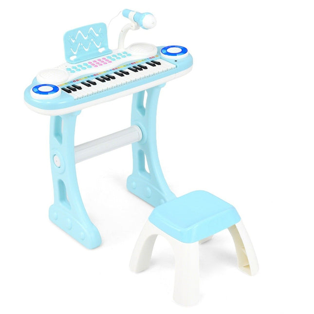 37 Keys Piano Keyboard with Light Electric Children's Keyboard Recording & Playback Toy Piano Blue