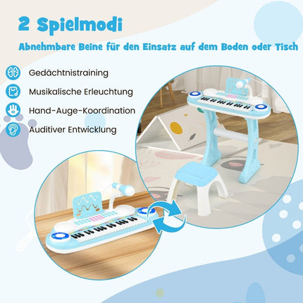 37 Keys Piano Keyboard with Light Electric Children's Keyboard Recording & Playback Toy Piano Blue