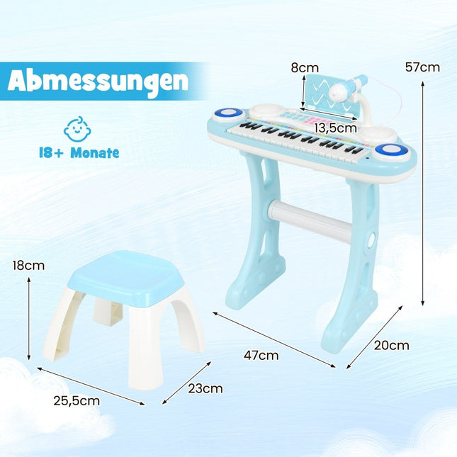 37 Keys Piano Keyboard with Light Electric Children's Keyboard Recording & Playback Toy Piano Blue