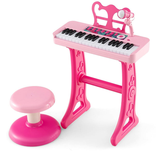 37 keys children's keyboard children's piano electronic with stool microphone & music stand pink