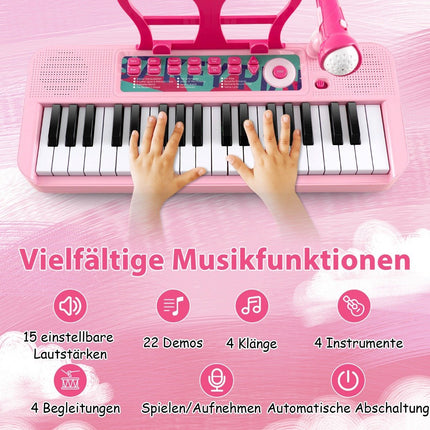 37 keys children's keyboard children's piano electronic with stool microphone & music stand pink