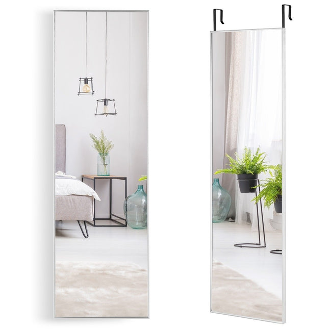 37 x 120 cm full-length mirror with height-adjustable hanging hooks wall mirror silver