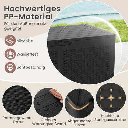 380L Outdoor Storage Box with Wheels, Waterproof, Black