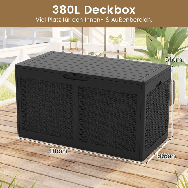 380L Outdoor Storage Box with Wheels, Waterproof, Black
