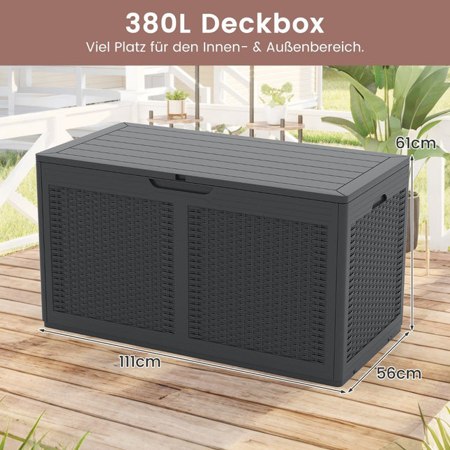 380L Outdoor Storage Box with Wheels, Waterproof Lid