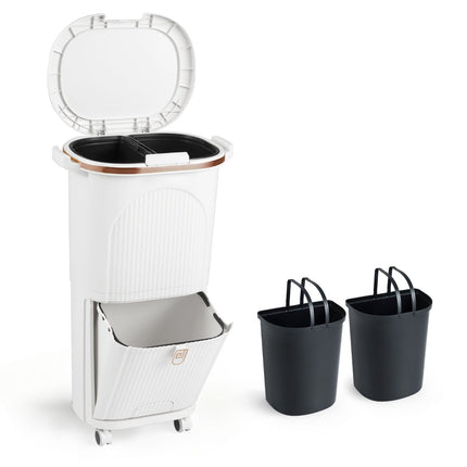 38L Kitchen Trash Bin with Lid, 2 Removable Bins, Pedal, Wheels