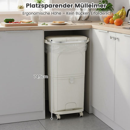 38L Kitchen Trash Bin with Lid, 2 Removable Bins, Wheels