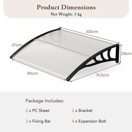 39"x30" Outdoor Door Canopy, Black Polycarbonate