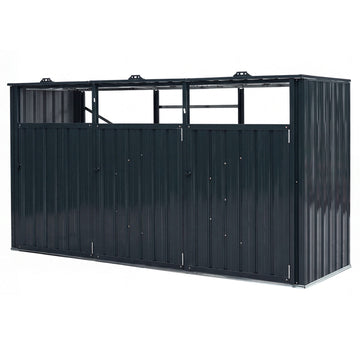 3-Bin Metal Trash Can Storage Shed, Dark Gray, Galvanized Steel