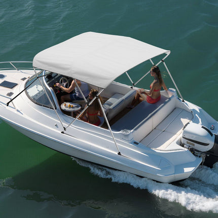3-Bow Boat Bimini Top, 600D, Aluminum Frame, Grey