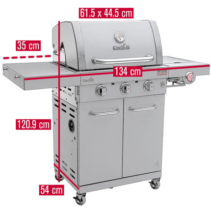 3-Burner Gas Grill with Infrared Sear Burner, Cast Iron Grates