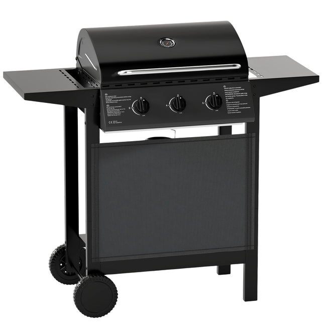 3-Burner Outdoor Gas Grill with Side Tables, 24,000 BTU