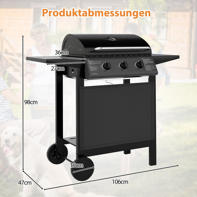 3-Burner Outdoor Gas Grill with Side Tables, 24,000 BTU