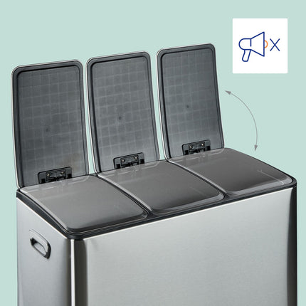 3-Compartment Kitchen Bin, 3x 15L, Soft-Close Lid