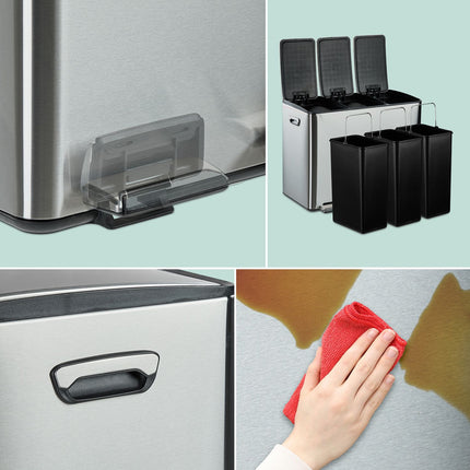 3-Compartment Kitchen Bin, 3x 15L, Soft-Close Lid