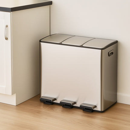 3-Compartment Kitchen Bin, 3x 15L, Soft-Close Lid