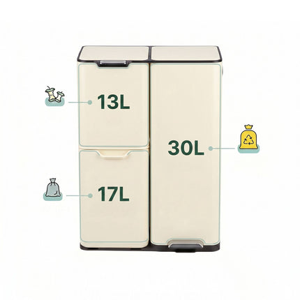 3-Compartment Kitchen Bin – Steel, Soft-Close, Pedal