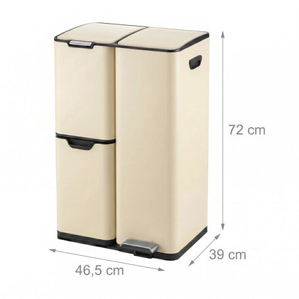 3-Compartment Kitchen Bin – Steel, Soft-Close, Pedal