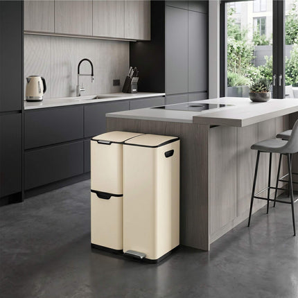 3-Compartment Kitchen Bin – Steel, Soft-Close, Pedal