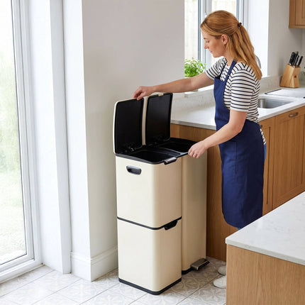 3-Compartment Kitchen Bin – Steel, Soft-Close, Pedal