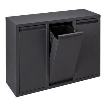 3-Compartment Waste Bin, 30L, Black, Steel-Plastic