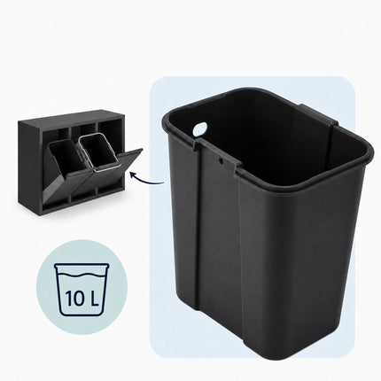 3-Compartment Waste Bin, 30L, Black, Steel-Plastic