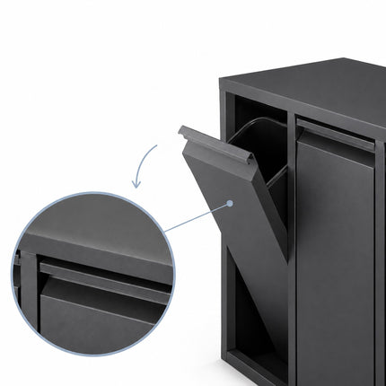 3-Compartment Waste Bin, 30L, Black, Steel-Plastic