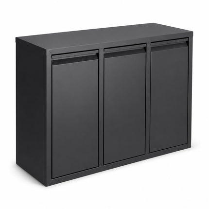 3-Compartment Waste Bin, 30L, Black, Steel-Plastic
