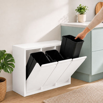 3-Compartment Waste Bin, 30L Total Capacity, White