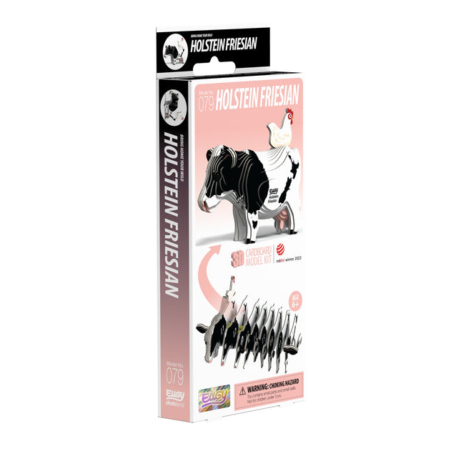 3D Cardboard Model Kit - Holstein Cow Design, DIY Assembly