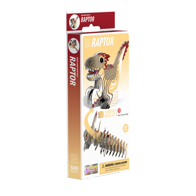 3D Cardboard Model Kit - Raptor Dinosaur Assembly Craft