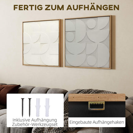 3D Geometric Wall Art Set, 2 Pieces, 80x80 cm, White