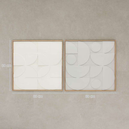 3D Geometric Wall Art Set, 2 Pieces, 80x80 cm, White