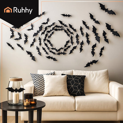 3D Halloween Bat Stickers, 56 Pcs with Adhesive