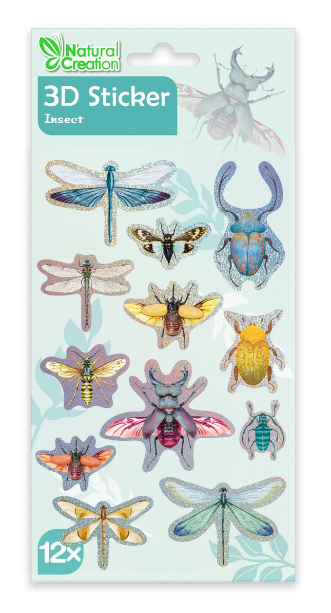 3D Insect Stickers for Natural Decoration, 12 Pieces