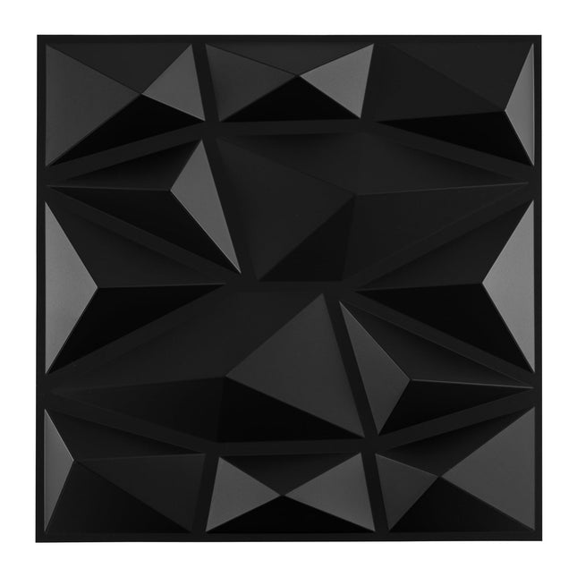 3D Wall Panels, Black PVC, 50 Pack, 30x30 cm, 4.5m² Coverage