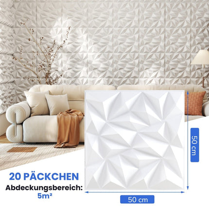 3D Wall Panels, Diamond Pattern, 20 Pack, 5m² Coverage