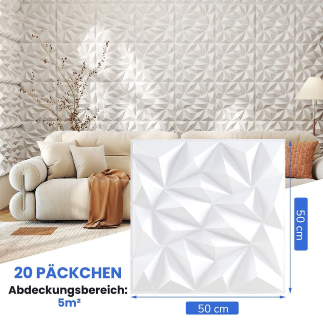 3D Wall Panels, Diamond Pattern, 20 Pack, 5m² Coverage