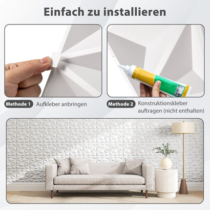 3D Wall Panels, Diamond Pattern, 50 Pack, 4.5m² Coverage