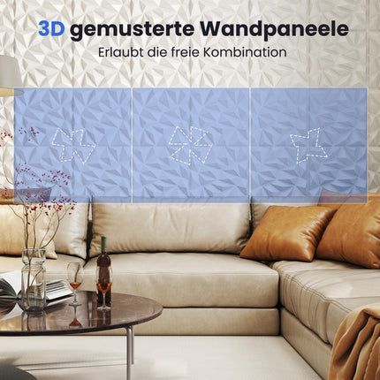 3D Wall Panels, Diamond Pattern, 50x50cm, 10m² Coverage